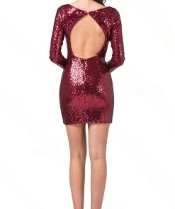 Dancing Queen - 3101 Sequined Long Sleeves Prom Dress