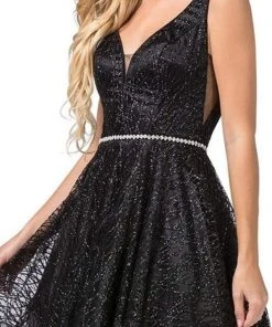 Cocktail Dresses Dancing Queen - 3103 Glitter Mesh Fit And Flare Cocktail Dress