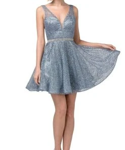 Cocktail Dresses Dancing Queen - 3126 Embellished Deep V-neck A-line Dress