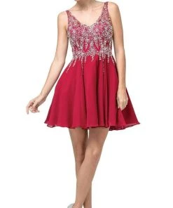 Dancing Queen - 3129 Embellished V-Neck A-Line Cocktail Dress Cocktail Dresses