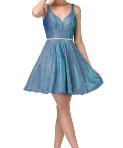 Dancing Queen - 3142 V-Neck Pleated A-Line Cocktail Dress Cocktail Dresses