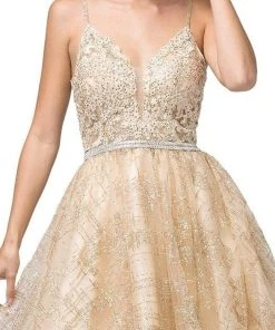 Dancing Queen - 3152 Embroidered Deep V-neck A-line Dress Cocktail Dresses