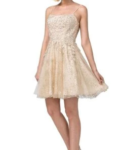 Dancing Queen - 3158 Embroidered Foliage Short A-Line Dress