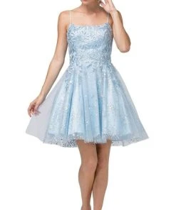 Dancing Queen - 3158 Embroidered Foliage Short A-Line Dress