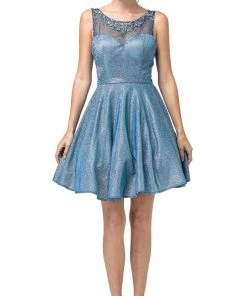 Cocktail Dresses Dancing Queen - 3194 Beaded Illusion Scoop Metallic Dress
