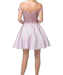 Cocktail Dresses Dancing Queen - 3203 Appliqued Bodice Off Shoulder A-Line Dress