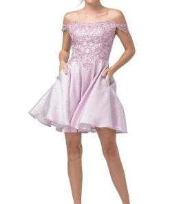Cocktail Dresses Dancing Queen - 3203 Appliqued Bodice Off Shoulder A-Line Dress