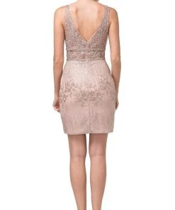 Cocktail Dresses Dancing Queen - 3210 Embroidered Deep V-neck Fitted Dress