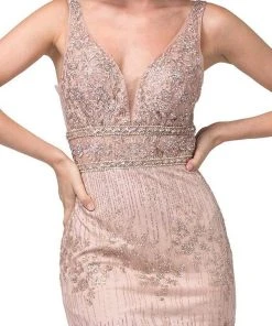 Cocktail Dresses Dancing Queen - 3210 Embroidered Deep V-neck Fitted Dress