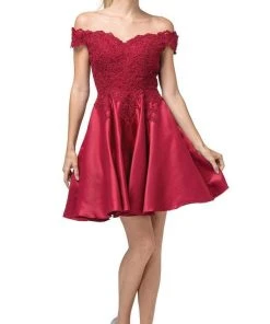 Dancing Queen - 3213 Off Shoulder Lace And Satin Cocktail Dress Cocktail Dresses