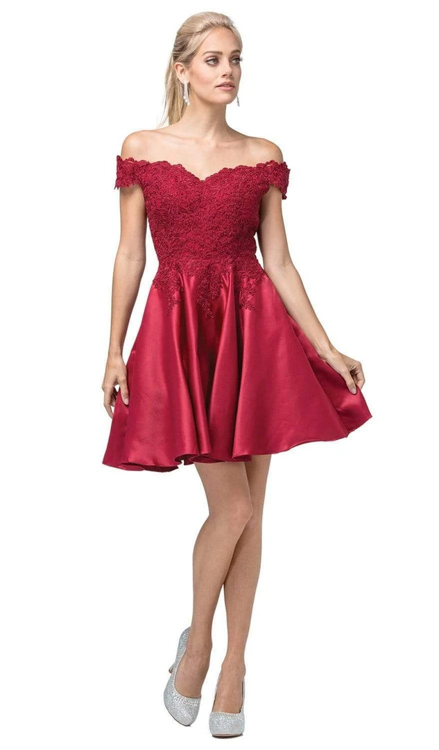Dancing Queen - 3213 Off Shoulder Lace And Satin Cocktail Dress Cocktail Dresses 3 Dancing Queen - 3213 Off Shoulder Lace And Satin Cocktail Dress Cocktail Dresses