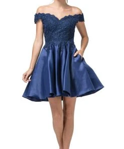 Dancing Queen - 3213 Off Shoulder Lace And Satin Cocktail Dress Cocktail Dresses 12 Dancing Queen - 3213 Off Shoulder Lace And Satin Cocktail Dress Cocktail Dresses