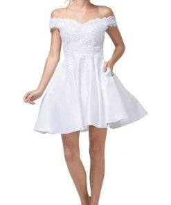Dancing Queen - 3213 Off Shoulder Lace And Satin Cocktail Dress Cocktail Dresses 13 Dancing Queen - 3213 Off Shoulder Lace And Satin Cocktail Dress Cocktail Dresses