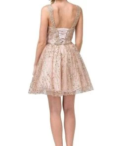 Dancing Queen - 3222 Embroidered V-neck A-line Cocktail Dress Cocktail Dresses