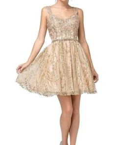 Dancing Queen - 3222 Embroidered V-neck A-line Cocktail Dress Cocktail Dresses