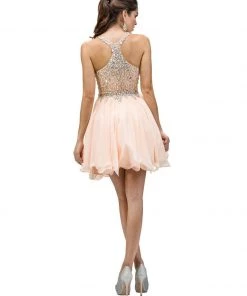 Dancing Queen 8997 Crystal Beaded V-Neck Chiffon A-Line Dress - 1 Pc Black In Size 3XL Available Cocktail Dresses