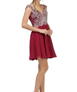 Dancing Queen - 9160 Cap Sleeve Adorned Sweetheart A-Line Cocktail Dress Cocktail Dresses