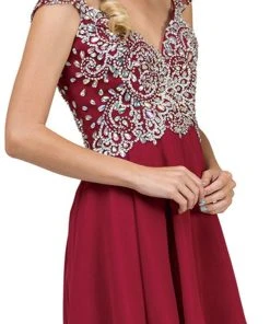 Dancing Queen - 9160 Cap Sleeve Adorned Sweetheart A-Line Cocktail Dress Cocktail Dresses