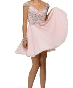 Dancing Queen - 9160 Cap Sleeve Adorned Sweetheart A-Line Cocktail Dress Cocktail Dresses