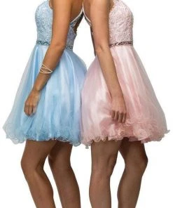Dancing Queen - 9534 Bejeweled Collar Halter Lace A-Line Homecoming Dress Cocktail Dresses 12 Dancing Queen - 9534 Bejeweled Collar Halter Lace A-Line Homecoming Dress Cocktail Dresses