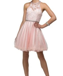 Dancing Queen - 9534 Bejeweled Collar Halter Lace A-Line Homecoming Dress Cocktail Dresses 11 Dancing Queen - 9534 Bejeweled Collar Halter Lace A-Line Homecoming Dress Cocktail Dresses