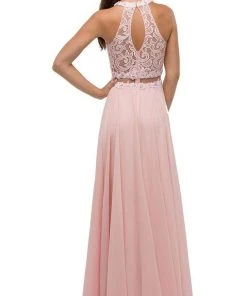 Dancing Queen - 9548 Jeweled Illusion Halter Chiffon Prom Dress Formal Gowns