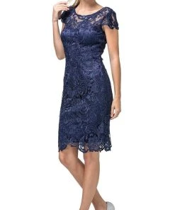 Dancing Queen - 9677 Lace Embroidered Scoop Neck Fitted Dress 8 Dancing Queen - 9677 Lace Embroidered Scoop Neck Fitted Dress