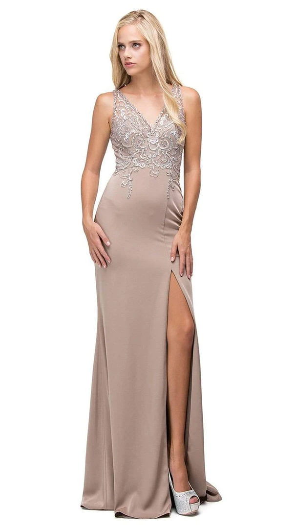 Formal Gowns Dancing Queen - 9704 Cutout Illusion Back Beaded Bodice Evening Dress - 1 Pc. Tan In Size Medium Available 3 Formal Gowns Dancing Queen - 9704 Cutout Illusion Back Beaded Bodice Evening Dress - 1 Pc. Tan In Size Medium Available