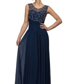 Formal Gowns Dancing Queen - Asymmetrically Ruched Illusion A-Line Prom Dress 8816 - 1 Pc Navy In Size S Available