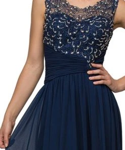 Formal Gowns Dancing Queen - Asymmetrically Ruched Illusion A-Line Prom Dress 8816 - 1 Pc Navy In Size S Available