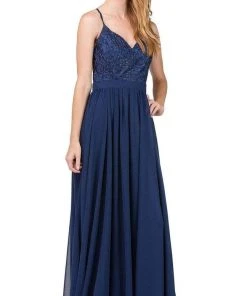 Dancing Queen - Beaded Lace V-neck A-line Prom Dress 9850 - 1 Pc Navy In Size XS Available
