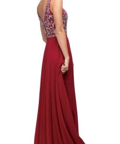 Dancing Queen - Beaded V-Neck Chiffon A-line Dress 9589 - 2 Pc Champagne In Size M And L Available