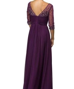 Formal Gowns Dancing Queen - Bejeweled Illusion V-Neck Evening Gown 8855 - 1 Pc Navy In Size M Available