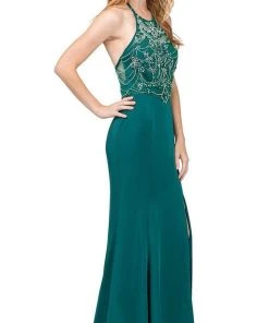Dancing Queen Illusion Halter Jeweled Garland Motif Sheath Gown 2200 - 1 Pc Hunter Green In Size M Available Formal Gowns