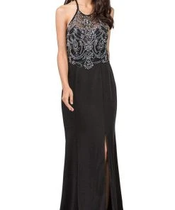 Dancing Queen Illusion Halter Jeweled Garland Motif Sheath Gown 2200 - 1 Pc Hunter Green In Size M Available Formal Gowns