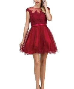 Dancing Queen - Illusion Jewel Floral A Line Cocktail Dress 2153 - 1 Pc Bugundy In Size L Available Cocktail Dresses