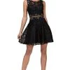 Dancing Queen Illusion Midriff Jeweled Lace A-Line Dress - 1 Pc Black In Size S Available