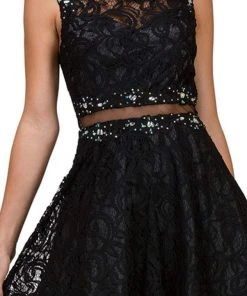 Dancing Queen Illusion Midriff Jeweled Lace A-Line Dress - 1 Pc Black In Size S Available