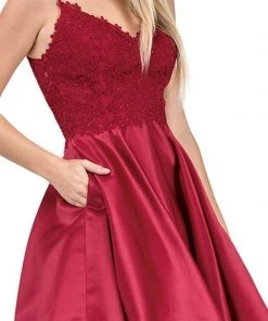 Dancing Queen - Jeweled Lace Bodice Homecoming Dress 3037 - 1 Pc Burgundy In Size 3XL Available