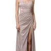 Formal Gowns Dancing Queen - Pleated Surplice High Slit Metallic Dress 2875 - 1 Pc Rose Gold In Size M Available 2 Formal Gowns Dancing Queen - Pleated Surplice High Slit Metallic Dress 2875 - 1 Pc Rose Gold In Size M Available