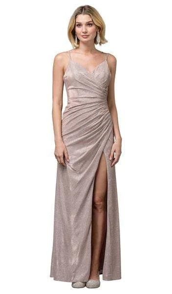 Formal Gowns Dancing Queen - Pleated Surplice High Slit Metallic Dress 2875 - 1 Pc Rose Gold In Size M Available 3 Formal Gowns Dancing Queen - Pleated Surplice High Slit Metallic Dress 2875 - 1 Pc Rose Gold In Size M Available