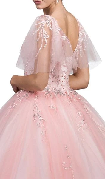 Dancing Queen - Sheer Butterfly Sleeve Embellished Quinceanera Ballgown 1203 - 1 Pc Blush In Size S Available 5 Dancing Queen - Sheer Butterfly Sleeve Embellished Quinceanera Ballgown 1203 - 1 Pc Blush In Size S Available