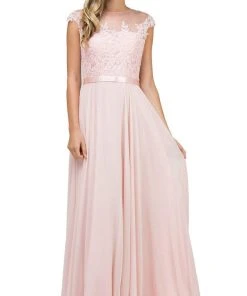 Dancing Queen - Sheer Floral A Line Long Gown 2121 - 1 Pc Champagne In Size S Available