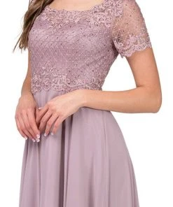 Formal Gowns Dancing Queen - Short Sleeve Illusion Lattice Ornate A-Line Gown 2268 9 Formal Gowns Dancing Queen - Short Sleeve Illusion Lattice Ornate A-Line Gown 2268