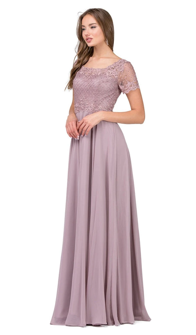 Formal Gowns Dancing Queen - Short Sleeve Illusion Lattice Ornate A-Line Gown 2268 3 Formal Gowns Dancing Queen - Short Sleeve Illusion Lattice Ornate A-Line Gown 2268