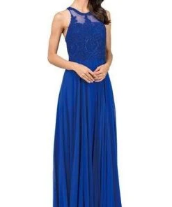 Formal Gowns Dancing Queen - Sleeveless Illusion Jewel Lace Ornate Prom Gown 2234 - 2 Pcs Blush In Size XS And 3XL Available