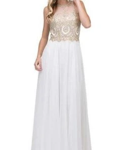 Formal Gowns Dancing Queen - Sleeveless Illusion Jewel Lace Ornate Prom Gown 2234 - 2 Pcs Blush In Size XS And 3XL Available