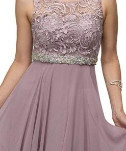 Dancing Queen - Sleeveless Lace Bodice Chiffon Prom Dress 9325 - 1 Pc Silver In Size XS Available Formal Gowns