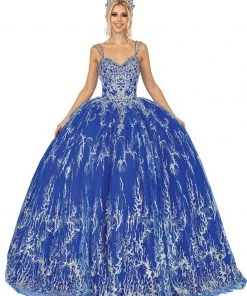Dancing Queen - Sleeveless Lace-Up Back Tie Embellished Ballgown 1641 - 1 Pc Royal Blue In Size XS Available Formal Gowns
