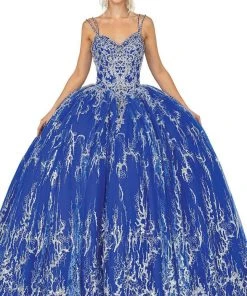 Dancing Queen - Sleeveless Lace-Up Back Tie Embellished Ballgown 1641 - 1 Pc Royal Blue In Size XS Available Formal Gowns